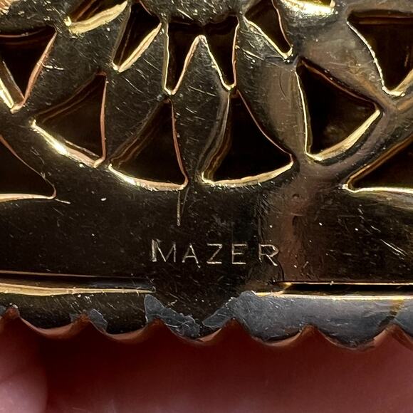 Signed MAZER Pat Pend Dimensional Square Glass Cab Brooch Joseph Jomaz Jewelry - Picture 8 of 8